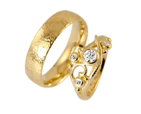 Inanna - Boho Vielsesringe i guld - håndlavet guldsmed Castens