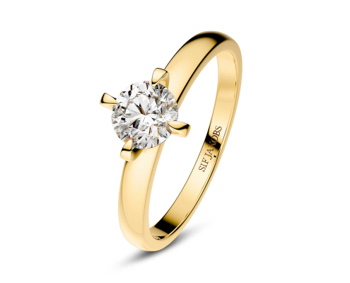 Solitaire ring lavet af 14k guld med poleret overflade, indsat med en 0.50 ct rund lab-grown diamant. Diamanten har farven TW G-H og klarhed VS, hvilket giver en strålende glans.